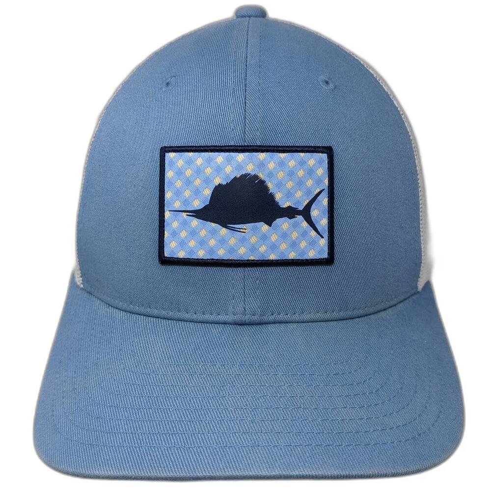 Columbia Trucker Hat Blue White One Size PFG Sailfish Fishing Snapback Mesh